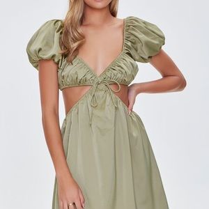 Satin puff sleeve mini dress